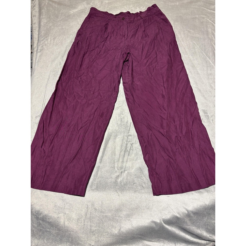 J. Peterman Pants Womens 16 Purple Silk Cotton Wide Leg Pleated Twill Casual